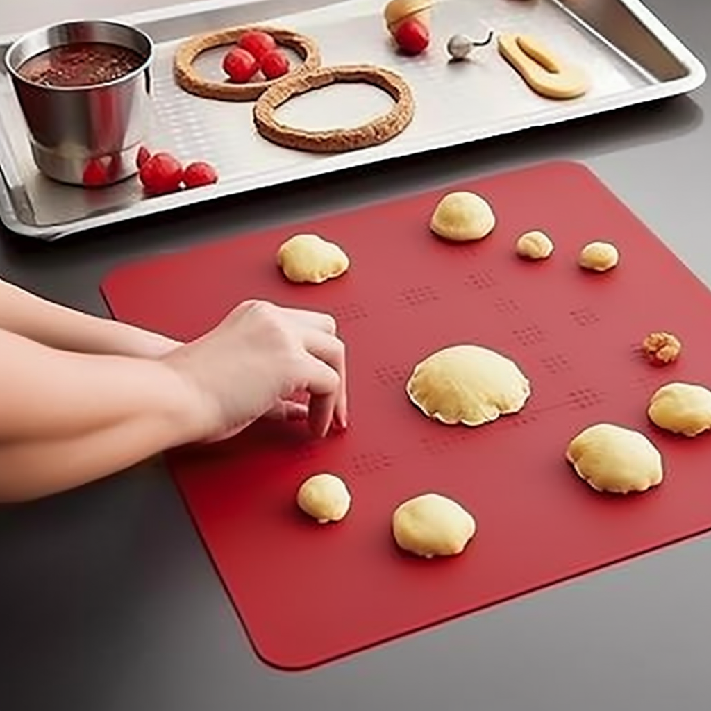Tapis de cuisson en silicone avec pâtisseries dessus